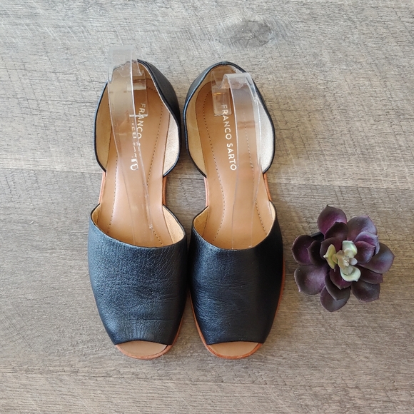 Franco Sarto Leather Peep Toe Slides - Picture 2 of 4